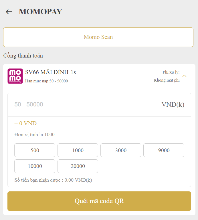 Nạp tiền SV66 - Hướng dẫn nạp tiền nhanh chỉ mất 3 phút 17 Nạp tiền qua Momo