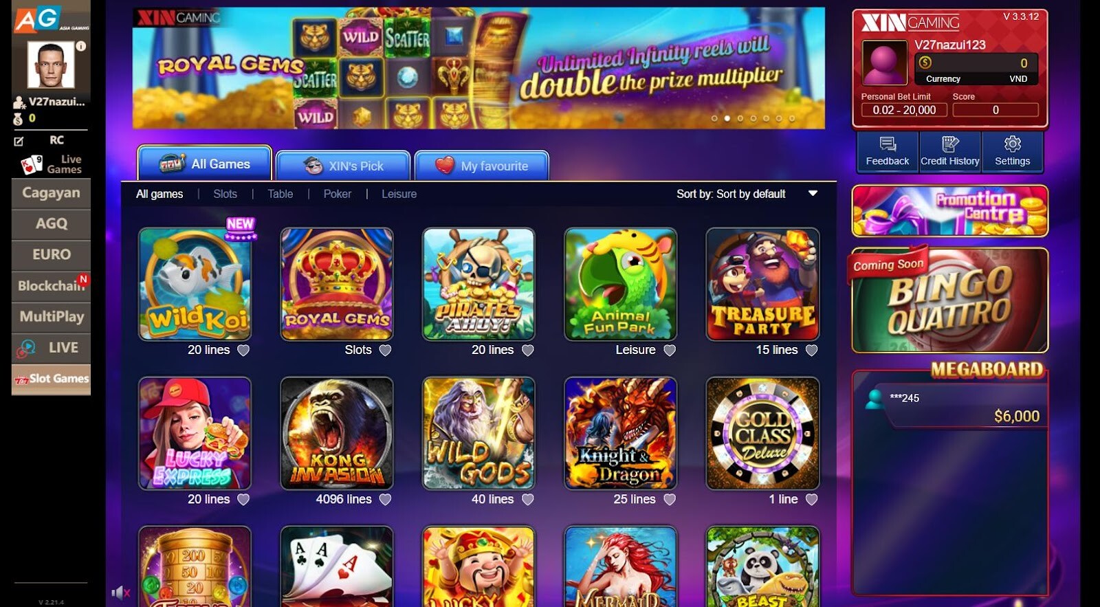 AG gaming SV66 - Sảnh cược casino trực tuyến siêu hot 2025 6 Slot game cũng là mảng giải trí bạn nên thử khi đến với sảnh AG gaming SV66
